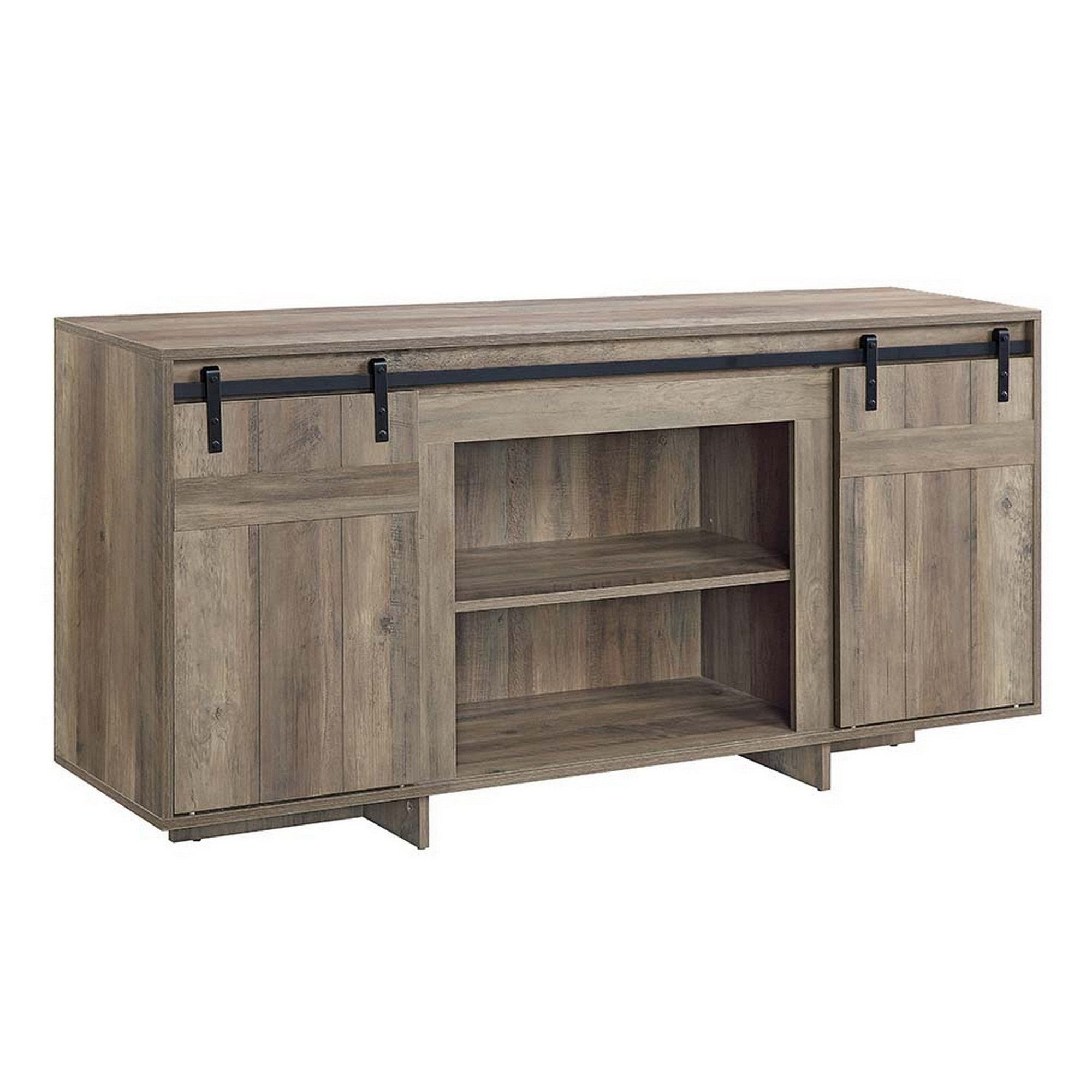 Rick 60 Inch TV Media Entertainment Console, 2 Farmhouse Barn Doors, Gray